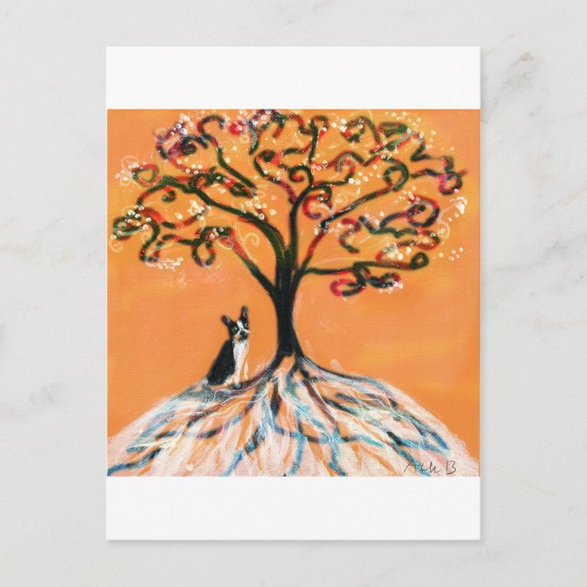 Boston Terrier tree orange Postcard (Front)