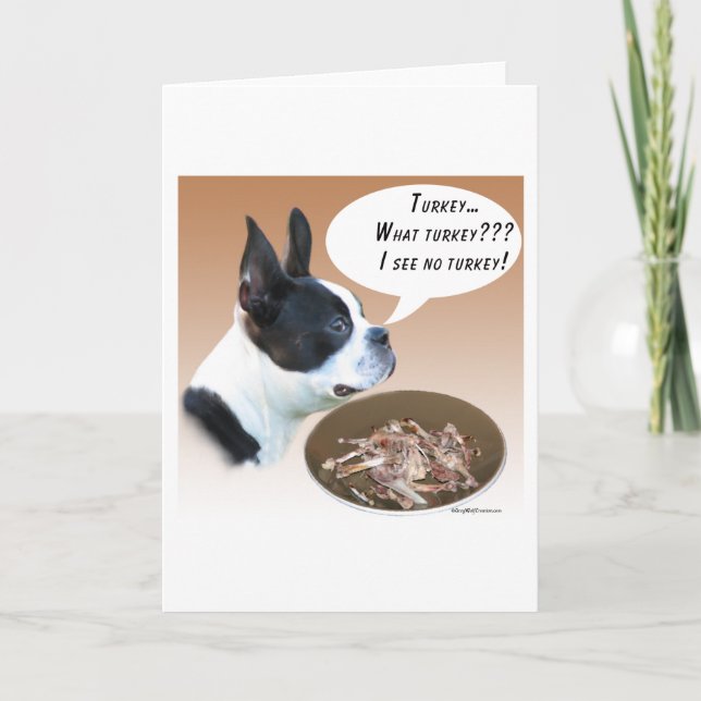 Boston Terrier Turkey Holiday Card (Front)