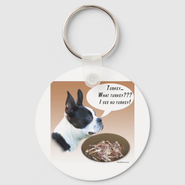 Boston Terrier Turkey Key Ring (Front)