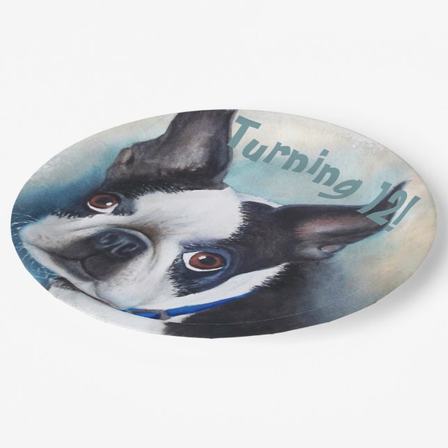 Boston Terrier Turning 12 PARTY Paper Plate (Angled)