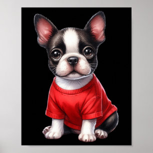 Boston Terrier Valentine Day Red Heart Love Puppy Poster