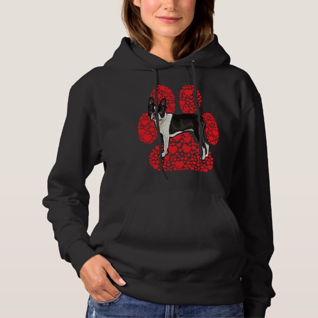 Boston Terrier Valentines Day Dog Love Paw Hoodie (Front)