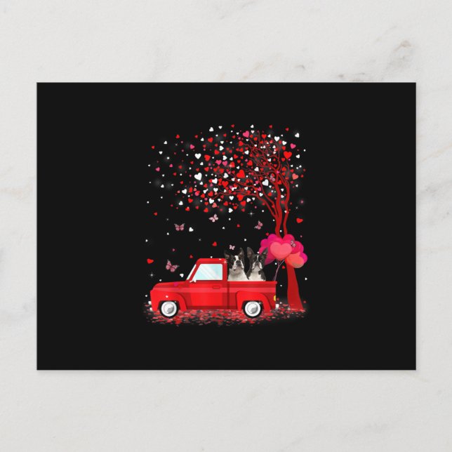 Boston Terrier Valentines Day Gifts Dogs Red Truck Postcard (Front)