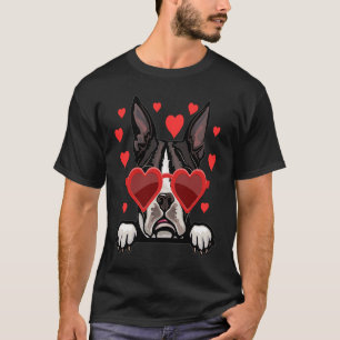 Boston Terrier valentines day Heart Couples Dog T-Shirt