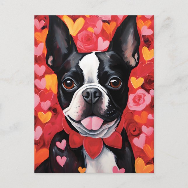 Boston Terrier Valentines day Postcard (Front)