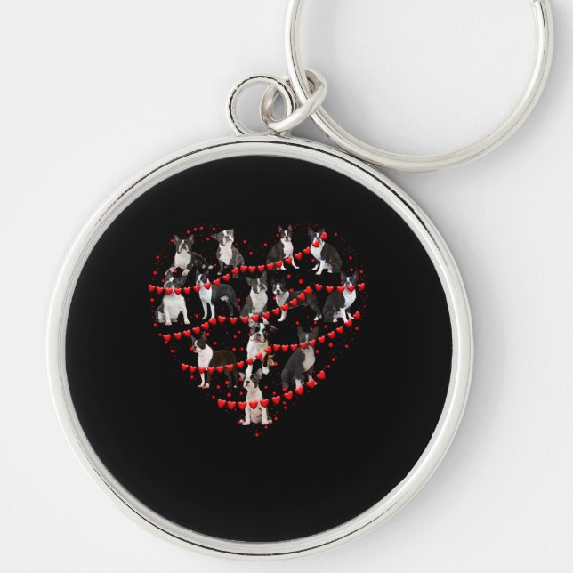 Boston Terrier Valentine's Day Red Heart Key Ring (Front)