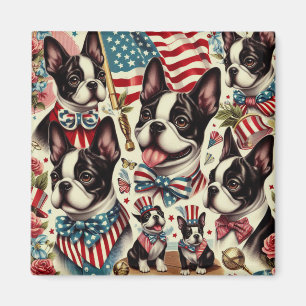 Boston Terrier Vintage Seamless Illustration Magnet