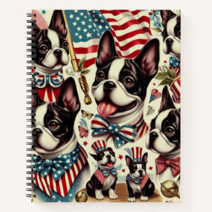 Boston Terrier Vintage Seamless Illustration Notebook