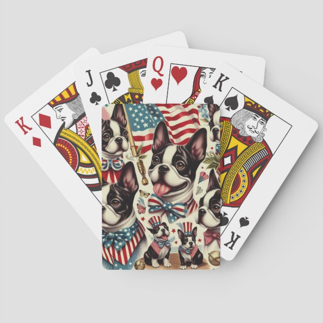 Boston Terrier Vintage Seamless Illustration Playing Cards (Back)