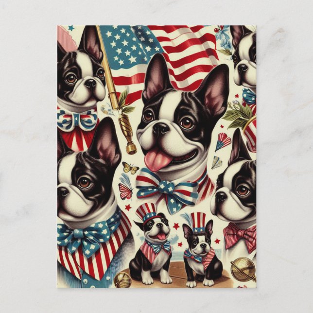 Boston Terrier Vintage Seamless Illustration Postcard (Front)