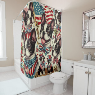 Boston Terrier Vintage Seamless Illustration Shower Curtain