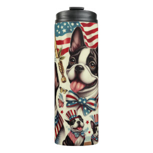 Boston Terrier Vintage Seamless Illustration Thermal Tumbler