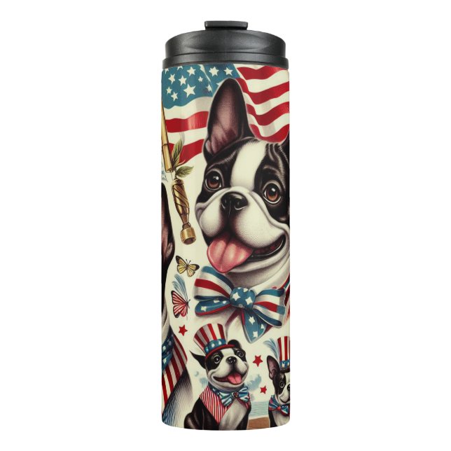 Boston Terrier Vintage Seamless Illustration Thermal Tumbler (Front)