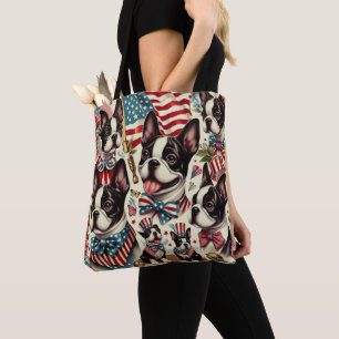 Boston Terrier Vintage Seamless Illustration Tote Bag
