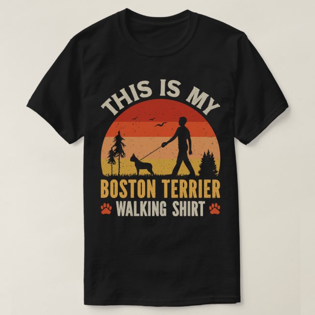 Boston Terrier Walking T-Shirt (Design Front)