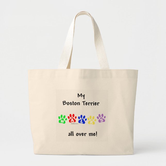 Boston Terrier Walks Large Tote Bag (Front)