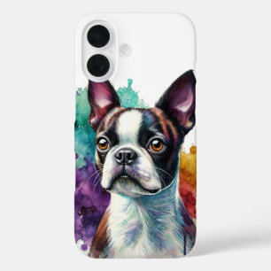 Boston Terrier Watercolor Art iPhone 16 Case