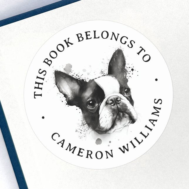 Boston terrier watercolor book label (Creator Uploaded)