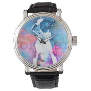 Boston Terrier Watercolor Digital Art Watch