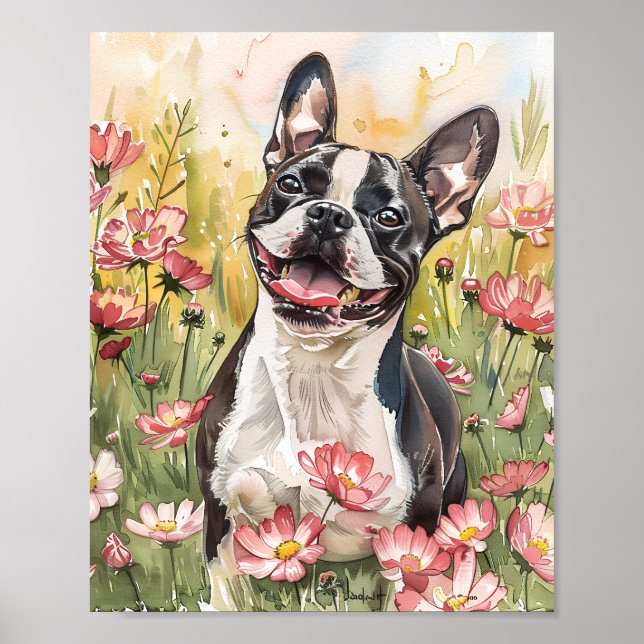 Boston Terrier Watercolor Print Dog Poster (Front)