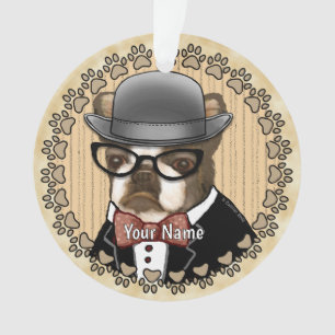 Boston Terrier Wearing Glasses Ornament