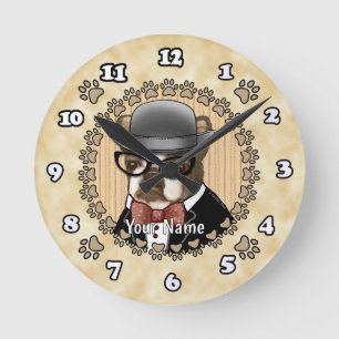 Boston Terrier Wearing Glasses Round Clock