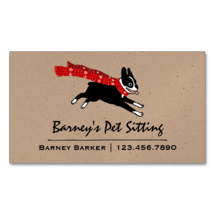 Boston Terrier Wearing Red Winter Scarf Magnetic Business Card