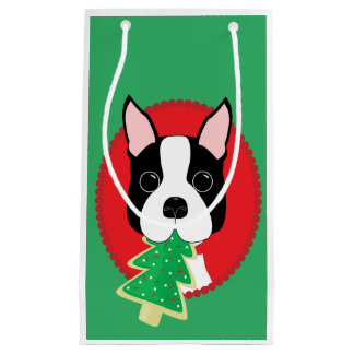 Boston Terrier Whimsical Christmas Small Gift Bag