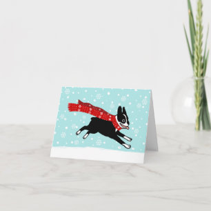 Boston Terrier Winter Snow Dog   Happy Holiday Card