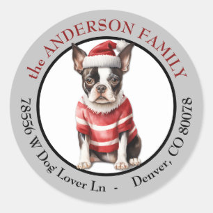 Boston Terrier Winter Sweater Return Address Classic Round Sticker