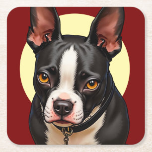 Boston Terrier with a halo Drink Coasters