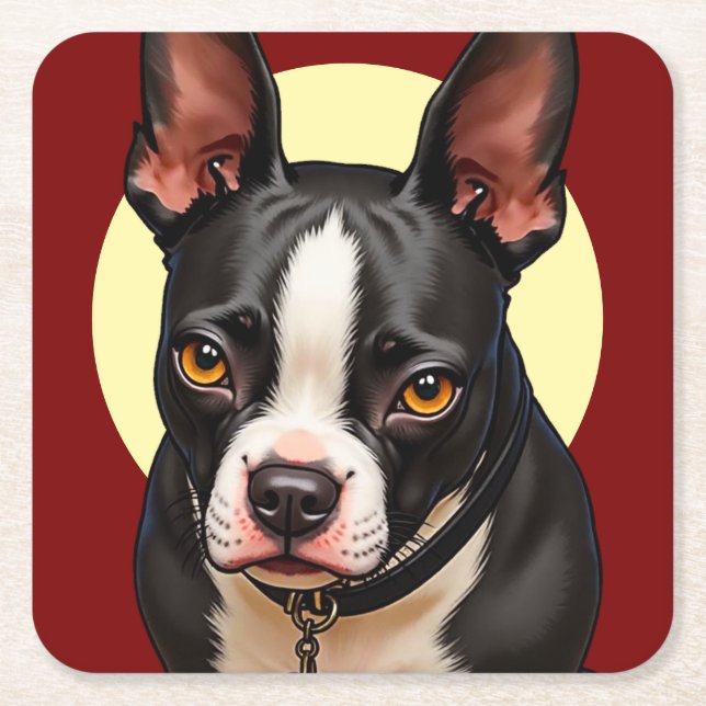 Boston Terrier with a halo Drink Coasters (Front)