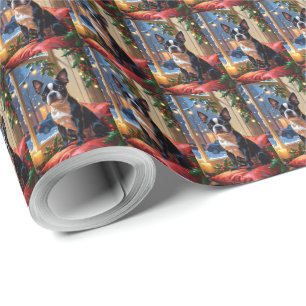 Boston Terrier with Christmas Lights Holiday Wrapping Paper