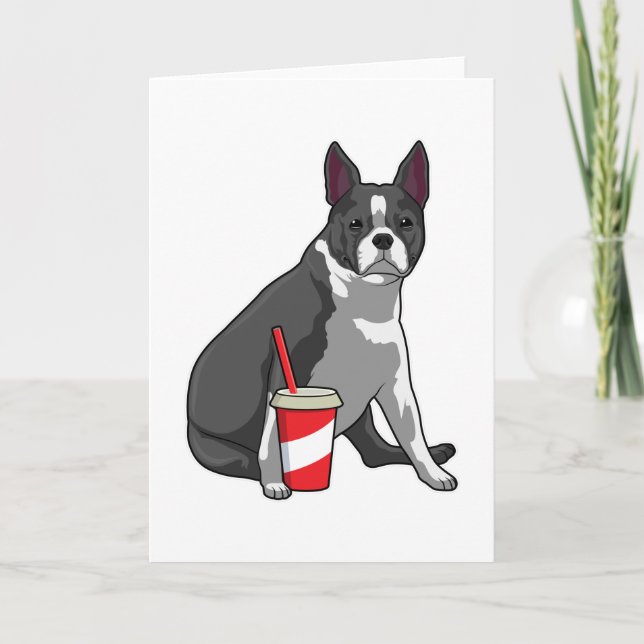Boston Terrier with Drink Card (Front)