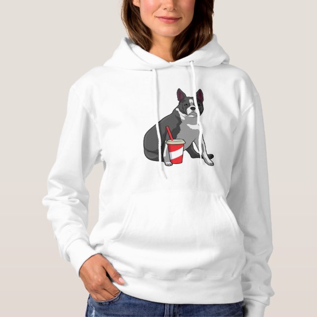 Boston Terrier with Drink Hoodie (Front)