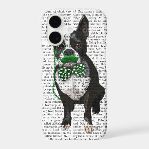 Boston Terrier With Green Moustache And Spotty