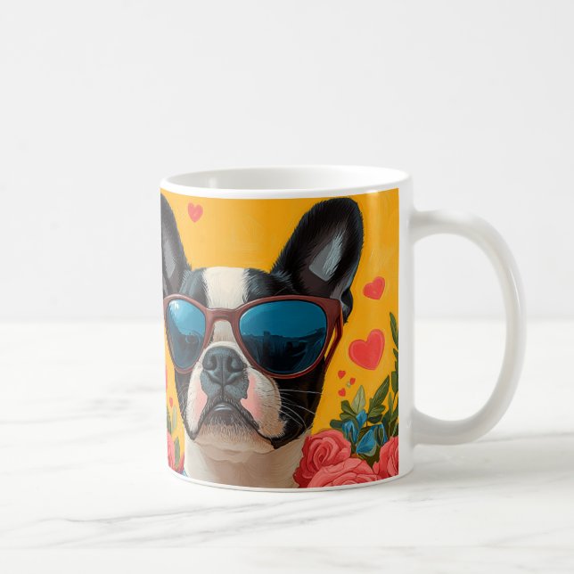 Boston Terrier With Heart Roses Valentine's Day Coffee Mug (Right)