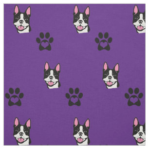 Boston Terrier with Paws Cotton Fabric