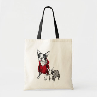 Boston Terrier with Puppy in Tracksuits Tshirt Tote Bag