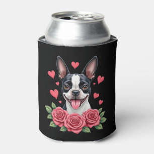 Boston Terrier with Red Roses Hearts Valentine�s D Can Cooler
