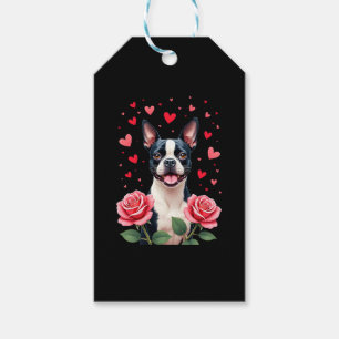 Boston Terrier with Red Roses Hearts Valentine�s D Gift Tags