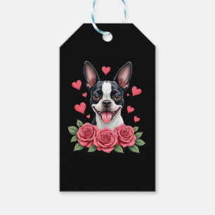 Boston Terrier with Red Roses Hearts Valentine�s D Gift Tags