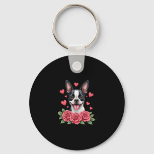 Boston Terrier with Red Roses Hearts Valentine�s D Key Ring