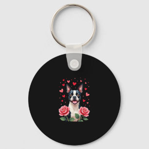 Boston Terrier with Red Roses Hearts Valentine�s D Key Ring
