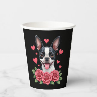 Boston Terrier with Red Roses Hearts Valentine�s D Paper Cups
