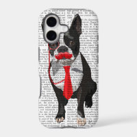Boston Terrier With Red Tie and Moustache 2