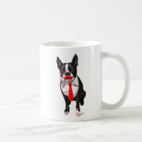 Boston Terrier With Red Tie and Moustache 2