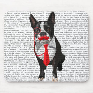 Boston Terrier With Red Tie and Moustache 2 Mouse Mat