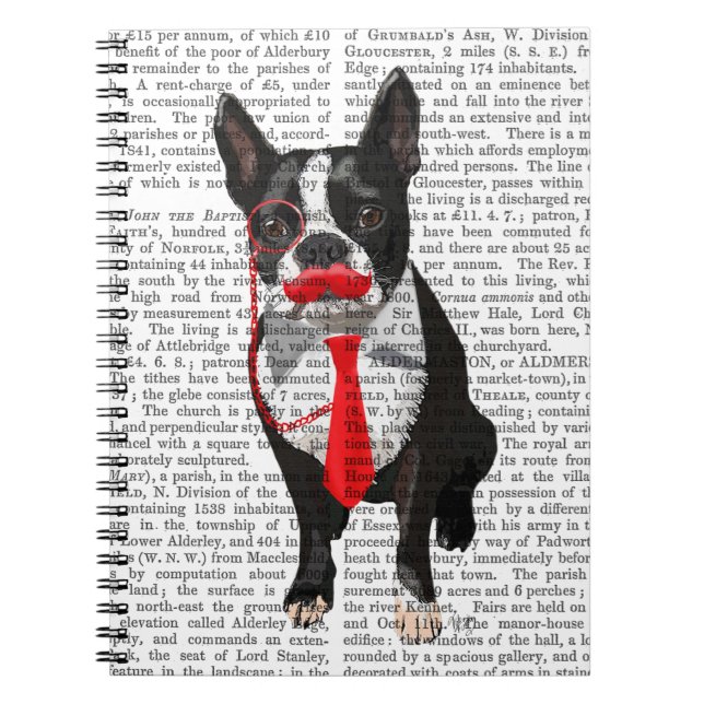 Boston Terrier With Red Tie and Moustache 2 Notebook (Front)