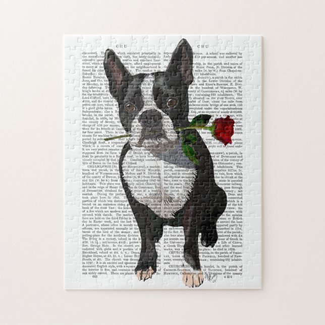 Boston Terrier with Rose in Mouth Jigsaw Puzzle (Vertical)